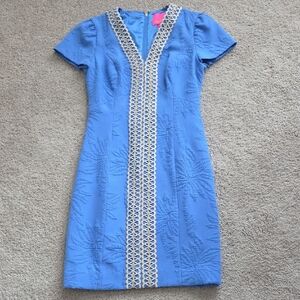 Lilly Pulitzer Sky Blue Dress with Gold Lace Accent